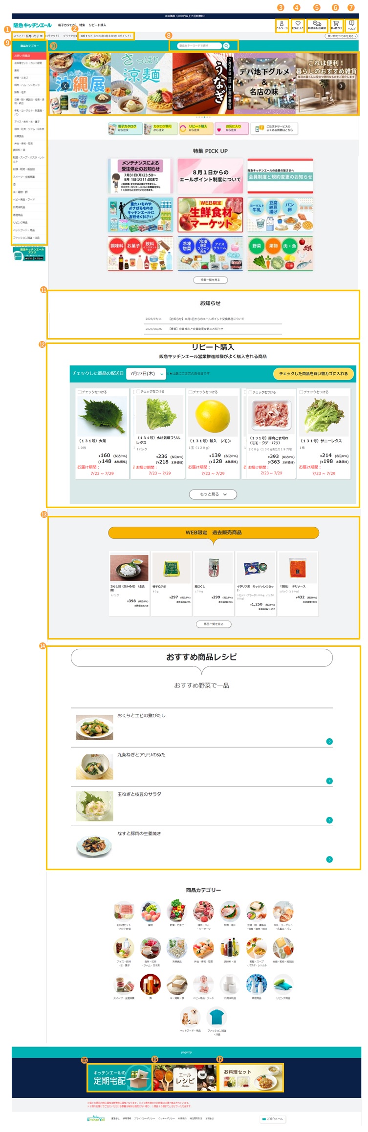 ログイン後のtop画面 利用案内 阪急キッチンエール関西